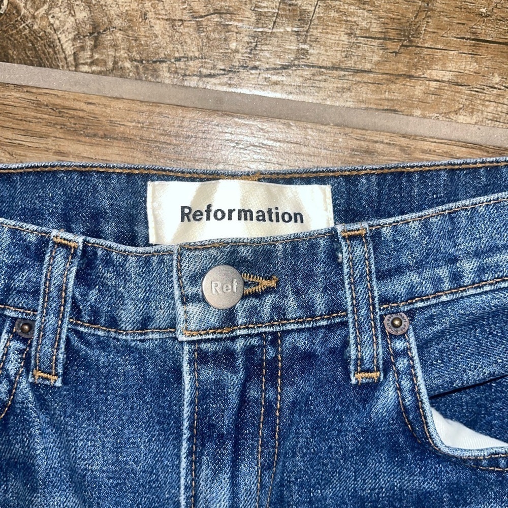 Reformation Julia Crop High Rise Cigarette Ankle Denim Jeans Baltic Wash - Picture 2 of 5